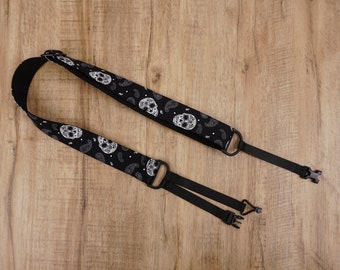 Skull and Paisley clip on ukulele strap with hook, no dirll, no button,