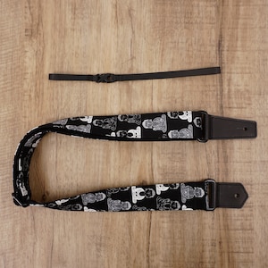 Personalized Buddha ukulele shoulder strap with leather ends