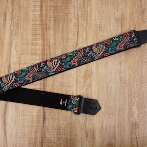 Personalized Boho paisley guitar strap with leather ends | guitar gifts, graduation gift