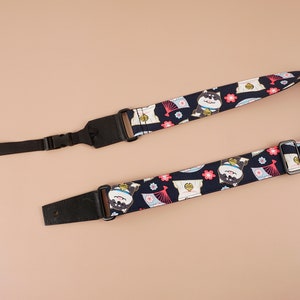 Personalized cute dog printed ukulele shoulder strap with leather ends,