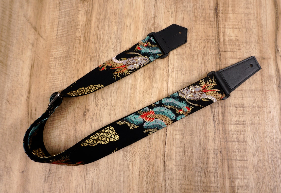 Personalized Dragon Guitar Strap With Leather Ends for Etsy