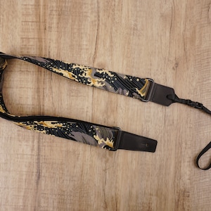 personalized brown wave ukulele shoulder strap with leather ends, graduation gift