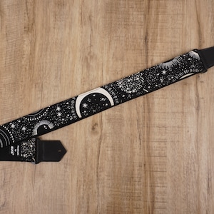 Personalized moon star glow in the dark guitar strap with leather ends