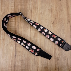 Personalized Japanese Daruma Devil guitar strap with leather ends, gifts for acoustic guitar,electric, and bass guitar, graduation gift
