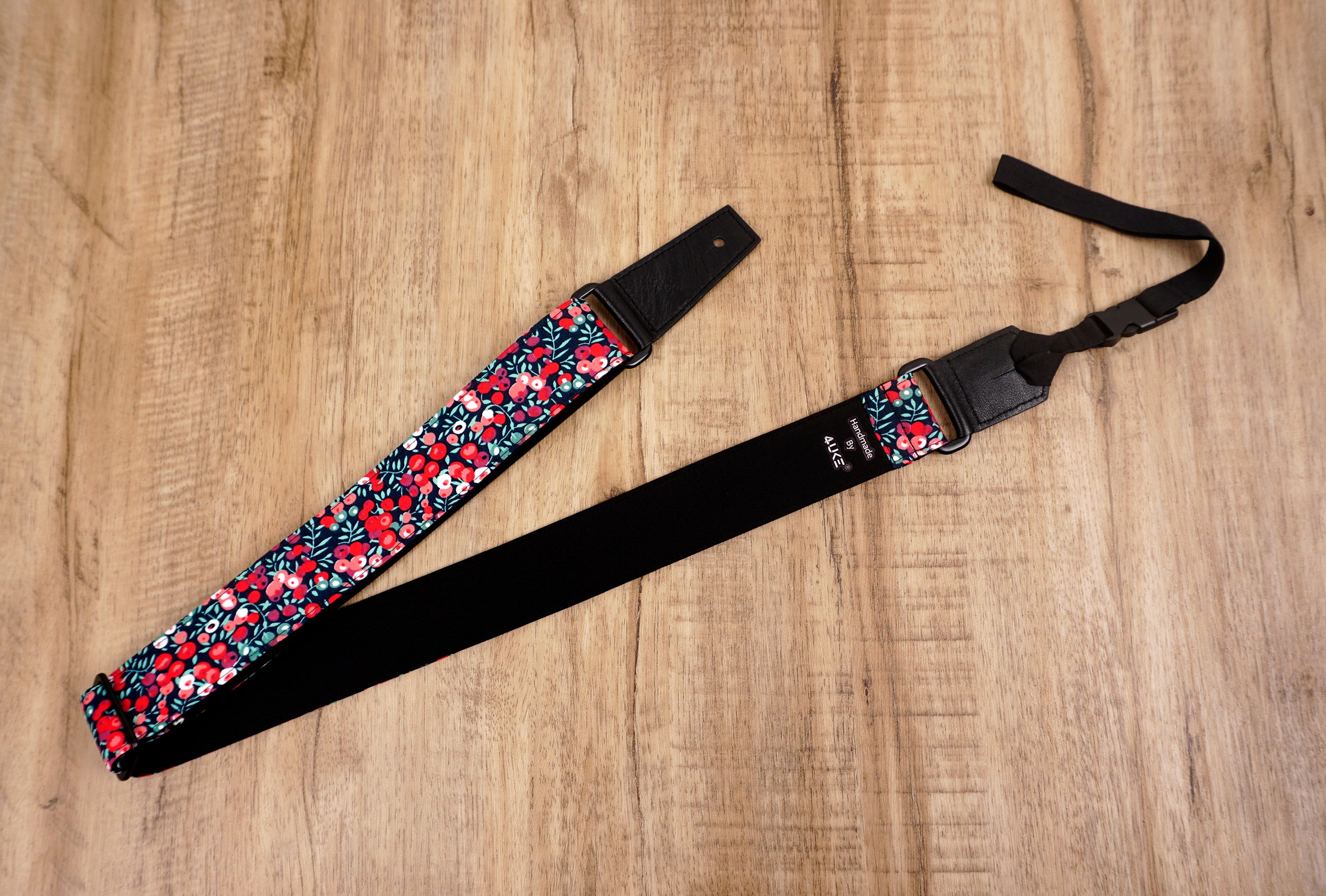 Personalized Red Berry Ukulele Strap With Leather Ends Etsy