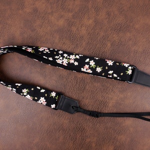 Personalized Cherry blossom season ukulele shoulder strap with leather ends