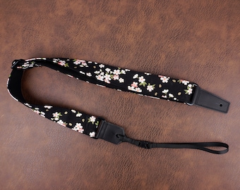 Personalized Cherry blossom season ukulele shoulder strap with leather ends