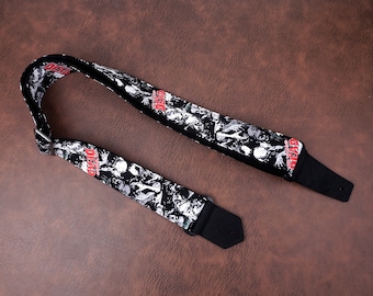 Personalized walking dead guitar strap with leather ends for acoustic guitar, electric and bass guitar, Halloween gift