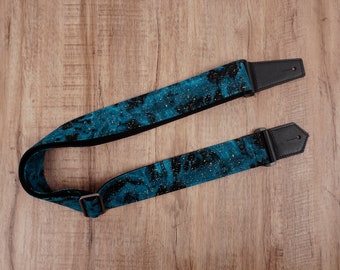 Personalized universe space guitar strap with leather ends | star guitar belt for acoustic, electric, and bass guitar | guitar gifts