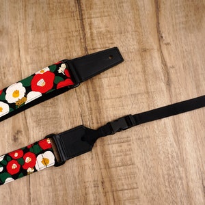 Personalized cat and flower ukulele strap with leather ends, zdjęcie 2