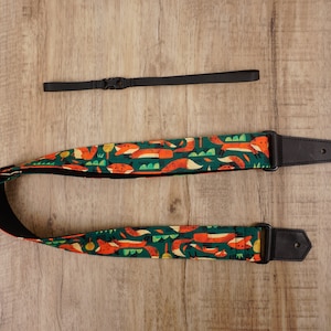 Personalized Red fox ukulele shoulder strap with leather ends, graduation gift