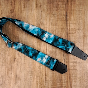 Personalized galaxy guitar strap with leather ends, graduation gift