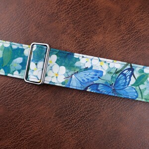 Personalized floral garden guitar strap, lotus, butterfly,leather ends for acoustic guitar, electric guitar and bass, mothers day gift image 5