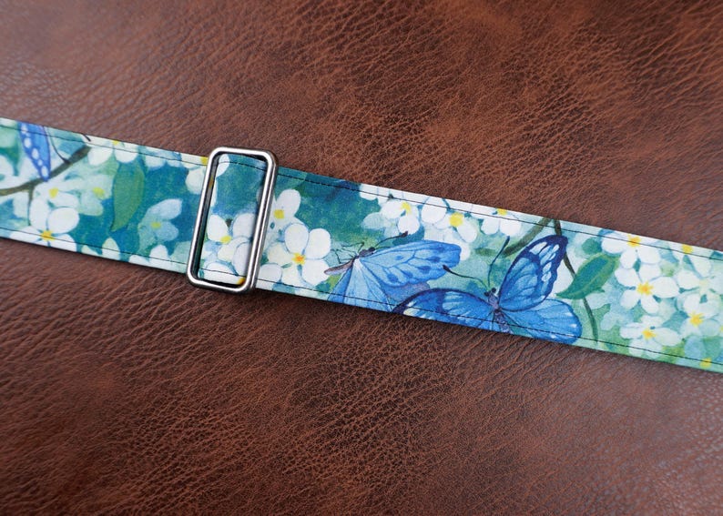 Personalized floral garden guitar strap, lotus, butterfly,leather ends for acoustic guitar, electric guitar and bass, mothers day gift image 5
