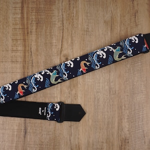 Personalized Koi fish guitar strap with leather ends for acoustic guitar, electric guitar and bass guitar, fathers day gift