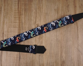 Personalized Koi fish guitar strap with leather ends for acoustic guitar, electric guitar and bass guitar, fathers day gift