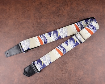 Correa de guitarra personalizada de cultura japonesa, Monte Fuji, olas del océano