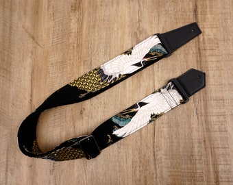 Personalized fly crane guitar strap with leather ends for acoustic guitar, electric guitar and bass guitar, valentines day gift