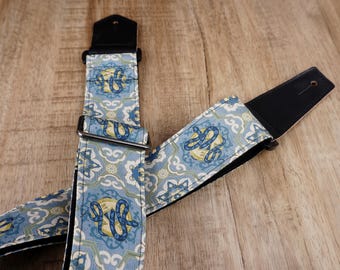 personalized vintage snake guitar strap with leather ends for electric, acoustic, and bass guitars music gift | graduation gift