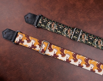 Personalized Vintage Horse guitar strap,Equestrian Pattern, Adjustable with leather ends, graduation gift