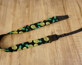 Personalized Hawaiian pineapple ukulele strap with leather ends | green ukulele strap | anime ukulele strap,