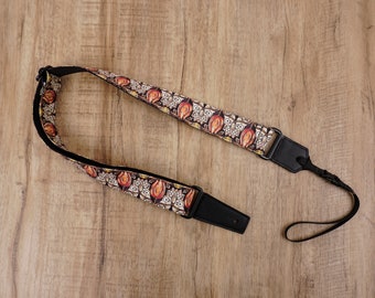 Personalized bird and flowers ukulele shoulder strap with leather ends,