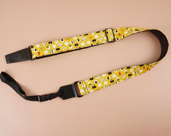 Personalized panda and sushi printed ukulele shoulder strap with leather ends,