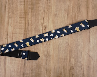 Gepersonaliseerde Corgi hondengitaarband met leren uiteinden, afstudeercadeau