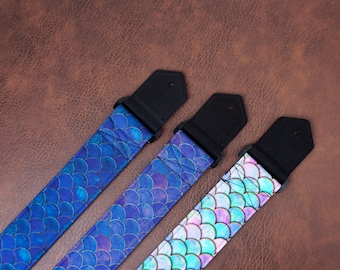 Personalized dragon scales guitar strap with leather ends for acoustic guitar, electric and bass guitar, graduation gift