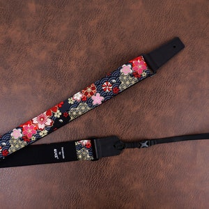 Personalized sakura ukulele shoulder strap with leather ends