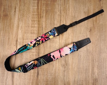 Correia de ukulele personalizada em aquarela com pontas de couro,