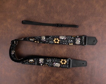 Personalized Egypt Queen ukulele shoulder strap with leather ends