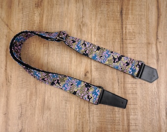 Personalized Cherry Blossom guitar strap with leather ends, graduation gift