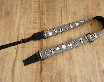 Personalized magic cat printed ukulele shoulder strap with leather ends,