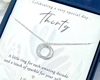 Sterling Silver 30th Birthday Gift for Her, 3 Rings for 3 Decades 30th Necklace for women, 30th birthday Jewellery, 30th Gifts for Her