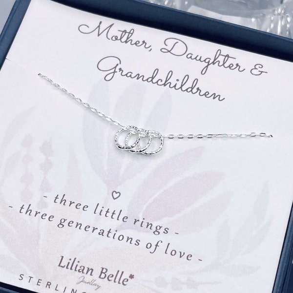 3 Rings for 3 Generations Sterling Silver Necklace, Grandmother Mother Granddaughter Grandson Grandchildren, Necklace Gift for Grandma