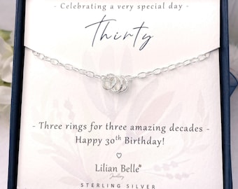 Sterling Silver 3 rings for 3 decades bracelet gift, 30th birthday gift for her, 30th birthday present for Women, 30th for Girlfriend