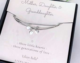 3 Generations Bracelet, Grandmother Gift, Gran Gifts, Sterling Silver Bracelet Grandma Gift, Gifts for Nan from Grandson, Three Generations