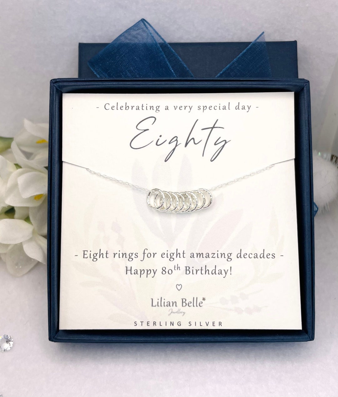 Sterling Silver 8 Rings for 8 Decades 80th Necklace Gift for Women ...