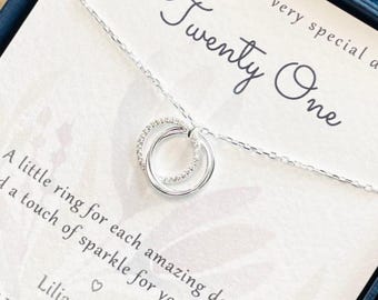 Sterling Silver 21st Birthday Necklace, Cubic Zirconia Rings