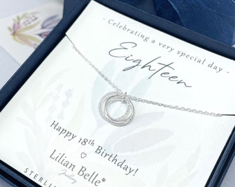 18th Birthday Sterling Silver Necklace, Cubic Zirconia Rings
