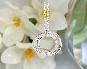 6 Rings 6 Decades Sterling Silver 60th Birthday Jewellery Necklace Gift for Women, 60th Birthday Jewelry Gifts for Her, 60th for Friend Mum