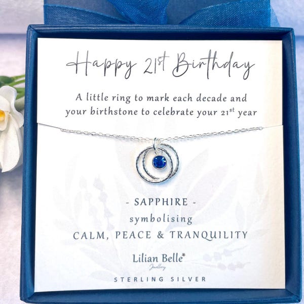 21st Sterling Silver January February March April Birthstone Necklace Girl Gifts, 21st Jewellery Gifts for Her, 21 Birthday Gift for Girls