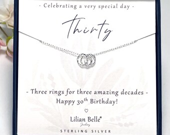 Sterling Silver 30th 40th 50th 60th 70th 80th birthday, rings for decades, necklace gift for women, gifts for her, 30, 40, 50, 60, 70, 80