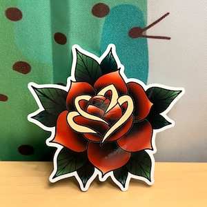 American traditional rose | Sticker for water bottle | Laptop sticker | Laptop stickers tattoo | Tattoo Design Sticker | Waterproof stickers