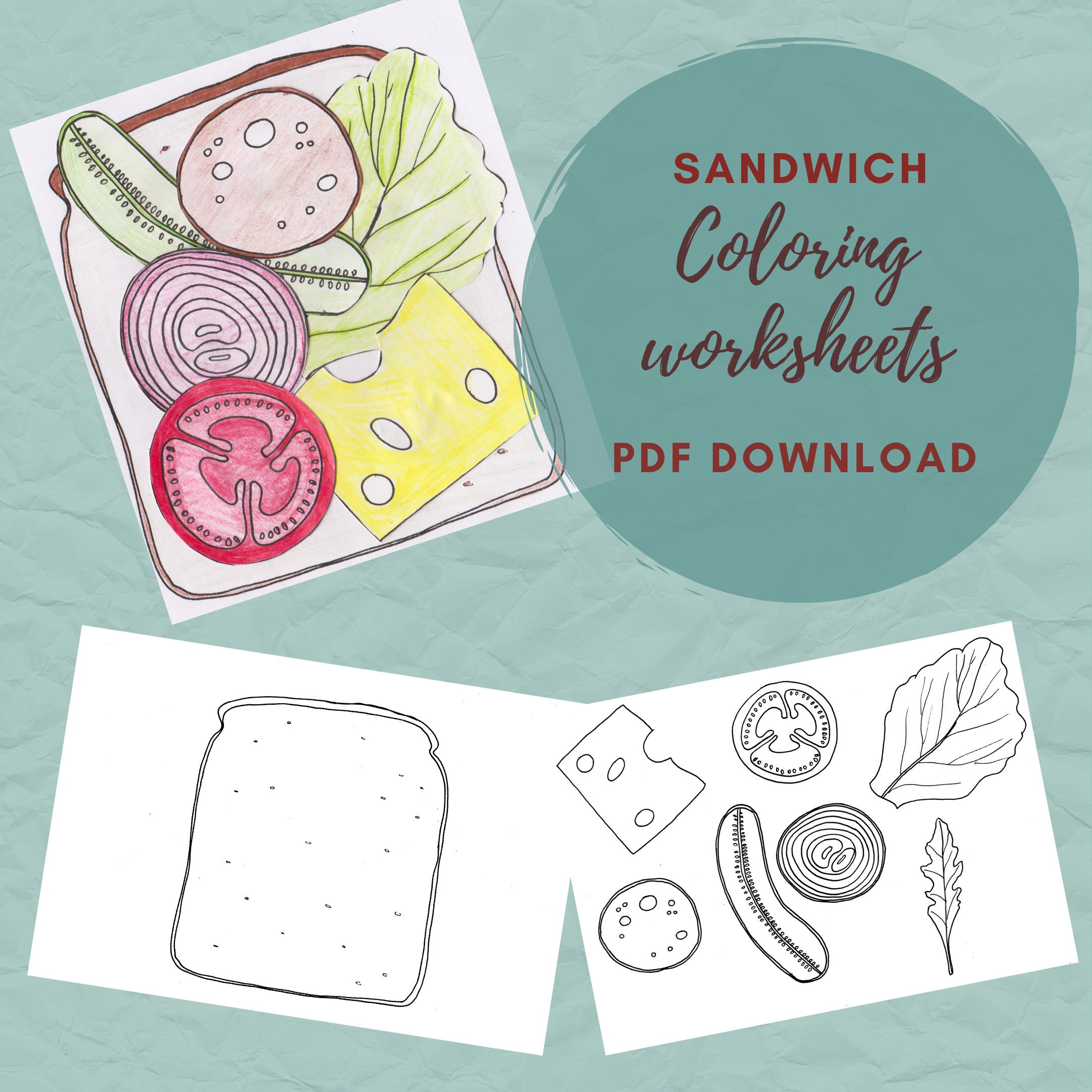 Sandwich Worksheets, Coloring Sheets, Coloring Pages, Printable Worksheets,  Print, Color, Cut, Glue, PDF, A20