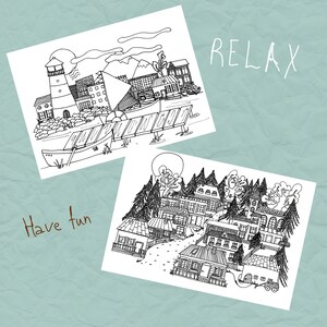 City Buildings Coloring Sheets Printable Coloring Pages Set | Etsy