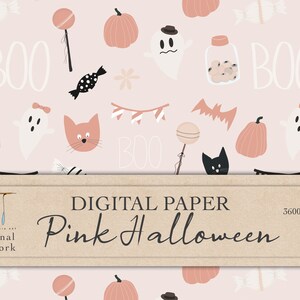 Pink Halloween Digital Paper - Cute Halloween Digital Pattern - Halloween Scrapbook Paper - Commercial Use - JPG - PNG