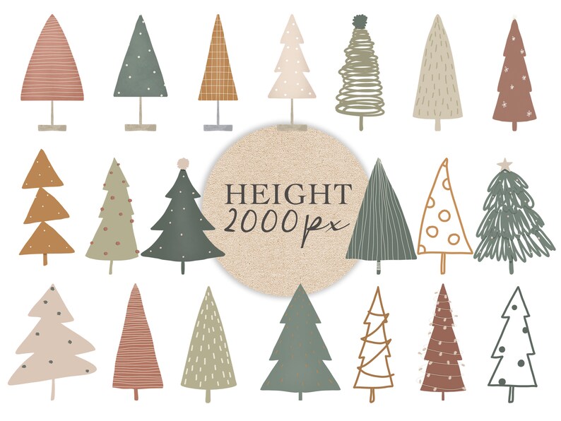 Boho Christmas Tree Clipart Pack - 20 Clipart Elements Christmas Trees ...