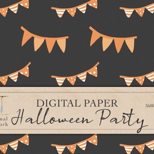 Black And Orange Halloween Party Digital Paper - Seamless Halloween Pattern - Halloween Scrapbook Paper - Halloween Bunting Pattern